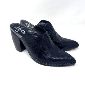Calleen Cordero Studded Mule Women's 8.5 Black Leather Wooden Chunky Heel Y2K